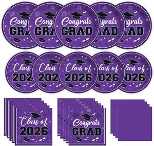 lot 12902 image: Graduation Decorations 2026 - Plates & Napkins for 50 Guests, Green