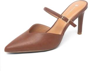 lot 12923 image: NEWBELLA Mules for Women - Pointed Toe Stiletto Heels, Buckle Strap Sandals 8