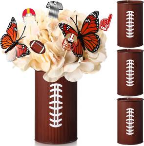 lot 12924 image: 3 Pcs Football Table Centerpiece Vases, Galvanized Metal, for Flowers