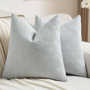 lot 12942 image: FUTEI Pack of 2 Chenille Throw Pillow Covers 16x16 in, Light Grey