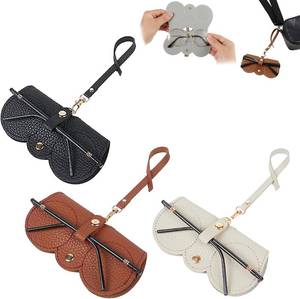 lot 12998 image: 3 Pcs Soft Leather Sunglasses Bag with Strap, Portable Glasses Case Pouch
