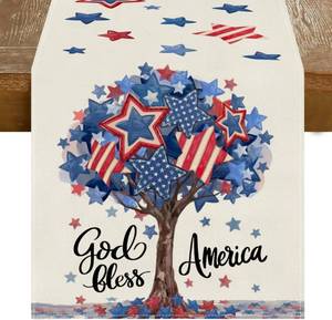lot 13031 image: RABUSOFA Stars Trees God Bless America Table Runner, Patriotic Memorial 13x90