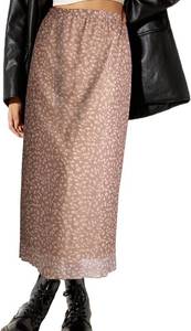lot 13032 image: Avanova Floral Bohemian Mesh Midi Skirt High Waist Lettuce Trim Apricot Small