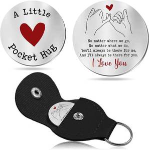 lot 13047 image: Pocket Hug Token with Leather Keychain - Long Distance Gifts 5-Pack