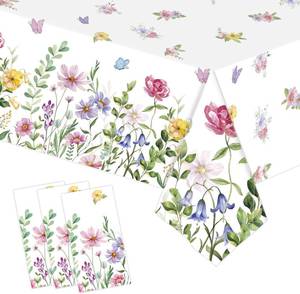 lot 13056 image: 3Pcs Wildflower Plastic Tablecloths, 54 x 108 in, Spring Floral Butterfly