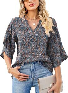 lot 13063 image: LUYAA Womens Casual Chiffon Blouse V-Neck 34 Sleeve Loose Fit Tops XL