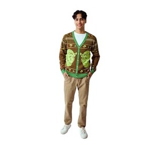 lot 13065 image: Shrek Character Faces Long Sleeve Christmas Sweater - Mens Small