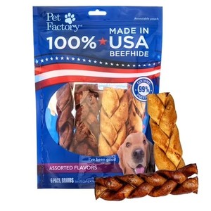 lot 13067 image: Pet Factory Beefhide 6 Braided Sticks Dog Chew Treats, Beef-Chicken, 6 ct