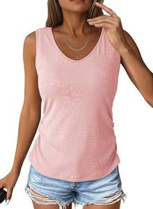 lot 13068 image: Dokotoo Tank Top with Built-in Bra for Women, Sleeveless V-Neck Ruched Cami 2XL
