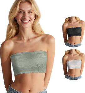 lot 13071 image: 3-Piece Lace Bandeau Bralette Strapless Bra Set for Women Wireless Seamless XXL
