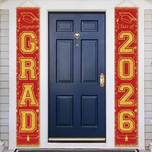 lot 13077 image: Red and Gold Class of 2026 Graduation Banner - Porch Sign, Congrats Grad