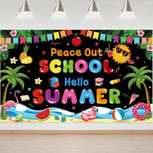 lot 13089 image: Peace Out School Hello Summer Backdrop, 71 x 43 in, School Year Photo Booth