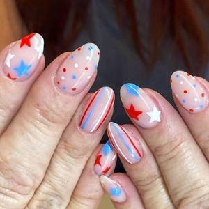 lot 13103 image: 24 Pcs Independence Day Press-On Nails, Short Almond, WLGDLH, Glue-On, Glossy