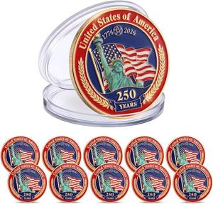 lot 13128 image: Tondiamo 10 Pcs 250th Commemorative Coins, Flag & Liberty Statue Design