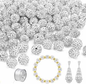 lot 13140 image: 100pcs 10mm Rhinestone Beads for Jewelry Making - Round Disco Beads (White)