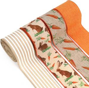 lot 13162 image: LaRibbons Easter Ribbon Wired, 4 Rolls 2.5in x 24yds Orange Carrot Bunny