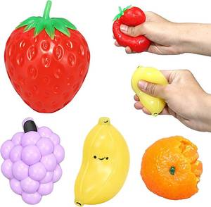 lot 13163 image: 4Pcs Taba Squishies Fruit Set - Strawberry, Banana, Grape, Orange - Toys
