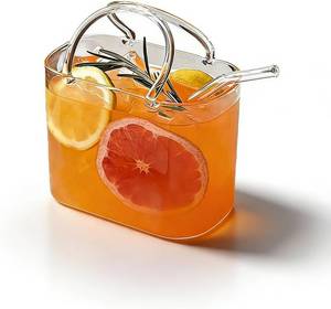 lot 13187 image: Glass Purse for Drinks 26oz Handbag-Shaped Cocktail Glasses with Straw