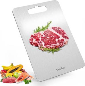 lot 13270 image: Titanium Cutting Boards, Double-Sided Food-Grade Stainless, 13.4x9 in