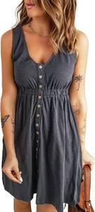 lot 13279 image: Acelitt Womens Sleeveless Button-Down Elastic-Waist Swing Dress small