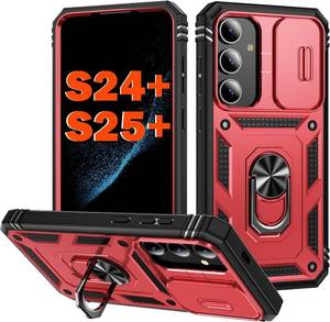 lot 13292 image: PASNEW Case for S25S24, Metal Kickstand, Slide Camera Cover, 6.7 inch Red
