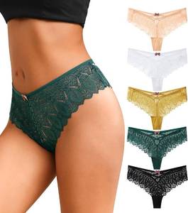 lot 13294 image: J-pone Lace Thongs for Women High-Waisted Hollow Criss-Cross Multipack Medium