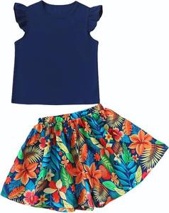 lot 13303 image: YOURUIKEY Tween Girl Outfit Cap Sleeve T-Shirt & Hawaiian Shorts Set 11Y