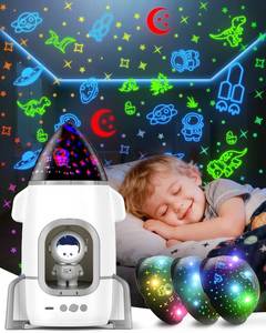 lot 13346 image: Rocket Night Light Projector for Kids - Astronaut Star Projector, 360