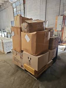 lot 18780 image: Bulk Lot 6-Drawer Rolling Cart, Safe, Clothing, Wicker Ottoman & More