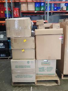lot 18788 image: Mixed Pallet of Shelving, Electronics, Jewelry Housing, And More