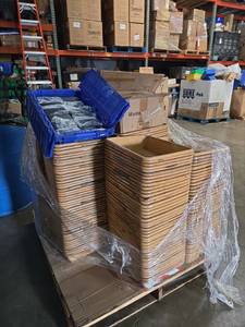 lot 18846 image: Pallet Lot Including Black Prada Jewlery Boxes, Plastic Bins, Office Chair and More