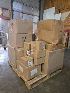 lot 18838 image: Pallet Lot Including Time Clock Attendance Machine, Phone Accessories, Massage Gun, and More