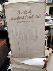 lot 61017 image: Set of 3 Glass Household Candlesticks