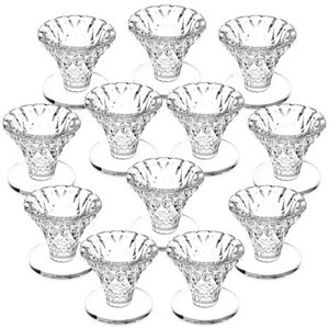 lot 61022 image: Okuna Outpost Set of 12 Glass Candlestick Holders- Small Taper Candle Holders for Wedding  Table Centerpieces  Home and Party D�cor (2.4 x 2.4 x 2.3 inches)