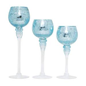 lot 61053 image: Hosley Elevate Ambiance with Set of 2 Crackle Blue Glass Tealight Holders 10 Inch, 9 Inch Stylish Home Decor for Unique Candle Displays