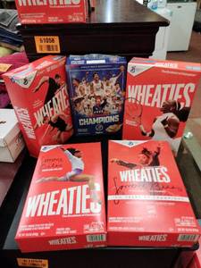 lot 61067 image: Set of 5 Limited Edition Cereal Boxes (Simone Biles, Serena Williams, JJ Watt, KU Basketball(Empty))