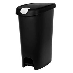 lot 61083 image: Hefty 12.3gal Slim Step Trash Can with Locking Lid Black Large Kitchen Garbage Can, Pedal-Operated, Removable Lid