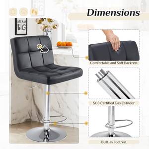 lot 61089 image: DUMOS Bar Stool, Armless Adjustable Swivel Barstools, PU Leather Hydraulic Kitchen Counter Height Bar Stools, Thickened Seat Cushion Square Island Barstools with Back, Black