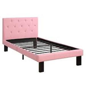 lot 60995 image: Faux Leather Twin Size Pink Tufted Bed Frame