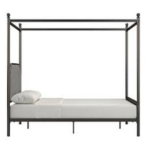 lot 60996 image: Wapakoneta Upholstered Metal Queen Size Canopy Bed - With Box Spring and Mattress