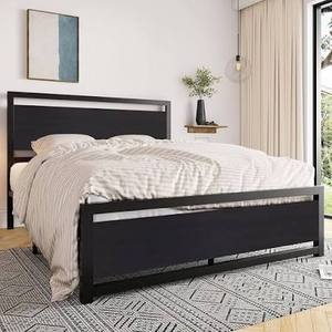 lot 60999 image: Allewie Queen Size metal platform bed frame with Mattress