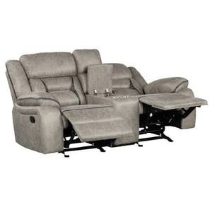 lot 61005 image: Roundhill Furniture Elkton Manual Motion Reclining Loveseat with Storage Console, Taupe