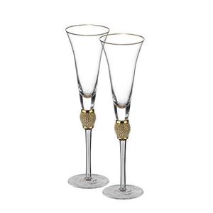 lot 61019 image: Trinkware Elegant 7 oz. Champagne Glasses with Diamond Rhinestone Accents and a Polished Gold Rim (Set of 2)