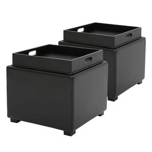 lot 61037 image: Square Black Storage Ottoman with Serving Tray