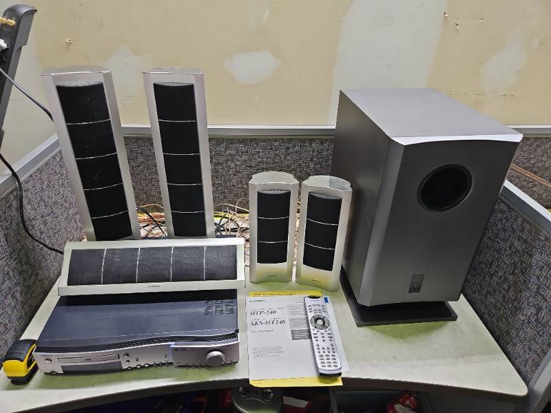 lot 1012 image: Onkyo HTP-240 5.1 Ch Home Theater Speaker Package with DR-S2.2 Receiver Remote
