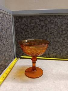 lot 119 image: Amber Glass Pedestal Compote Bowl w Geometric Pattern