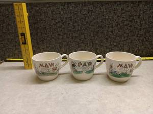 lot 122 image: Vintage MAW Coffee Mugs Set of 3 w Illustrations