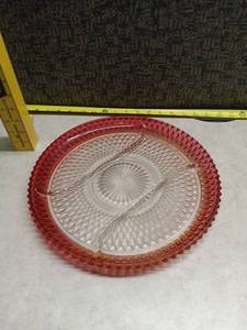 lot 134 image: Crystal Glass Divided Serving Tray, Red & Clear