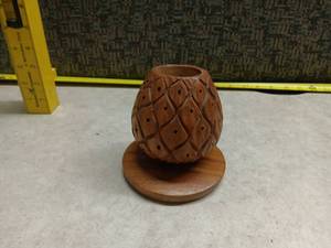 lot 163 image: Wooden Decorative Bowl with Carved Diamond Pattern