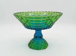 lot 203 image: Vintage Pressed Glass Compote Bowl Green & Blue
